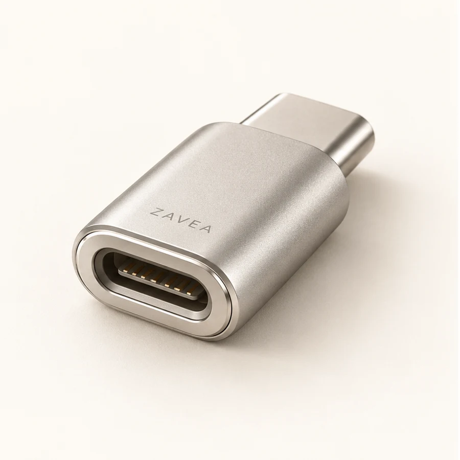 ZAVEA Bridge Lightning — USB-C to Lightning adapter · Lightning male → USB-C female design preview