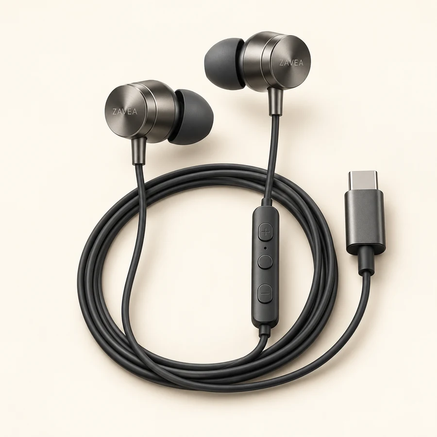ZAVEA Line — Wired in-ear earphones with microphone · 3.5mm audio design preview