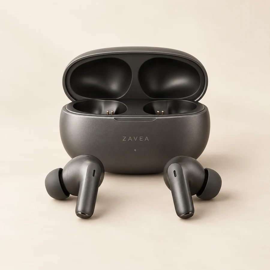 ZAVEA Note — ANC wireless earbuds · Graphite design preview