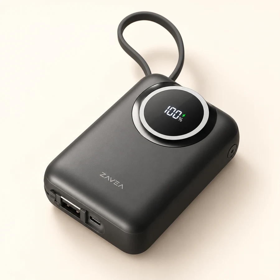 ZAVEA Pack Loop — 45W built-in USB-C cable power bank · 20,000 mAh · 45W USB-C design preview