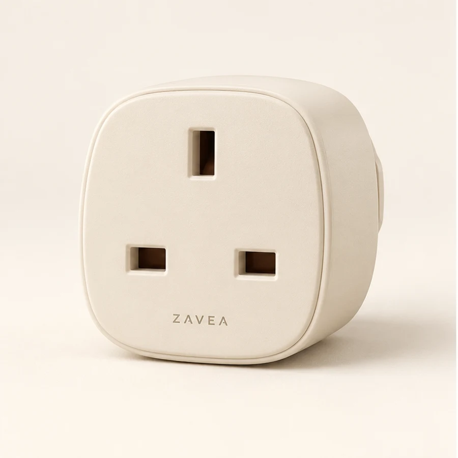 ZAVEA Plug — Travel plug adapter · EU plug → UK socket design preview