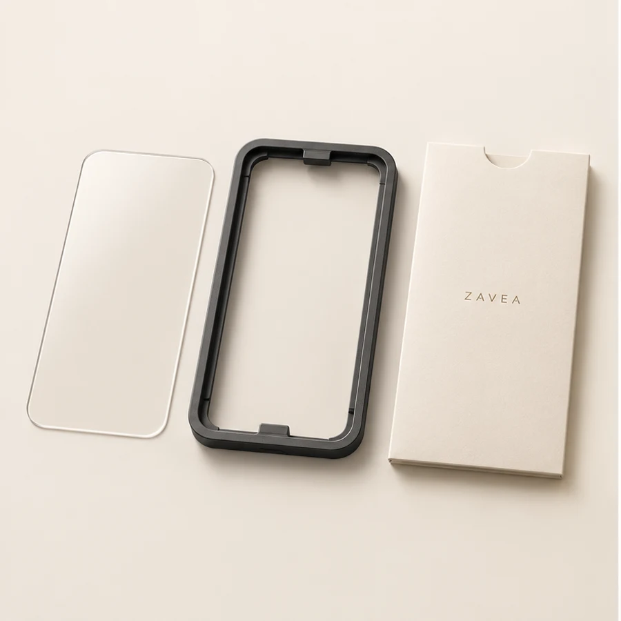 ZAVEA Glass — Clear screen protector · iPhone 16 Plus design preview