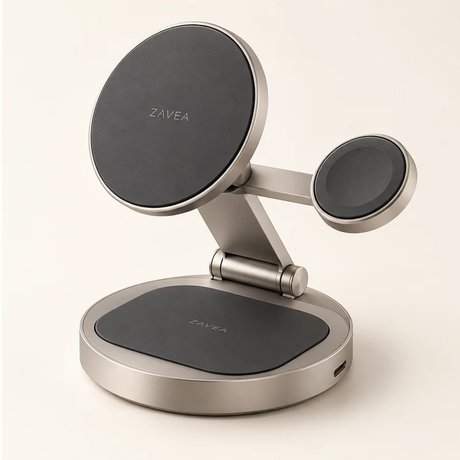 ZAVEA Fold 3 — 15W phone · 3-in-1 dock · Dock only design preview