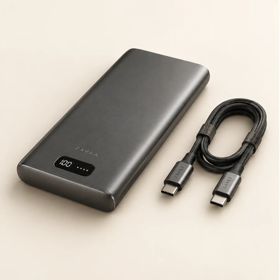 ZAVEA Core — 30W USB-C power bank · 20,000 mAh design preview